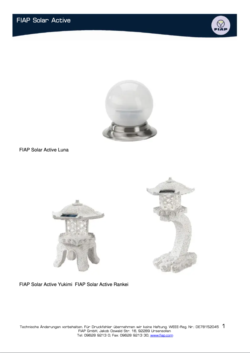 Page 1 de la notice Manuel utilisateur Fiap Solar Active