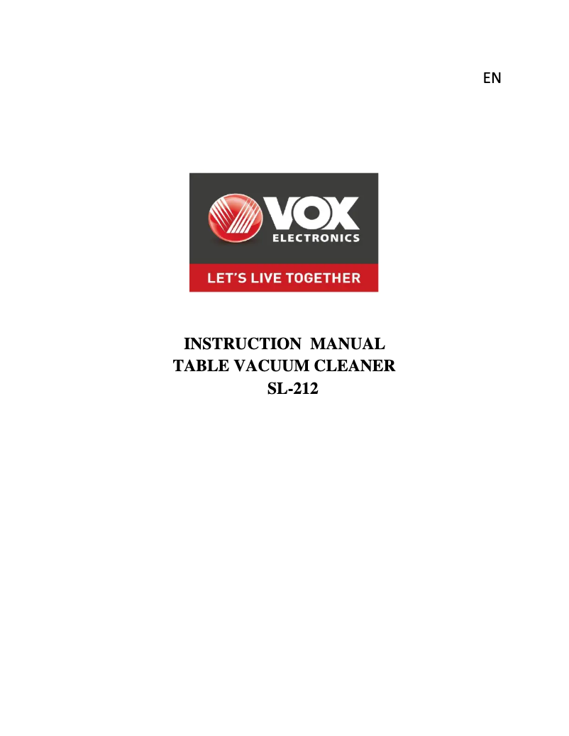 Page 1 de la notice Manuel utilisateur VOX SL212