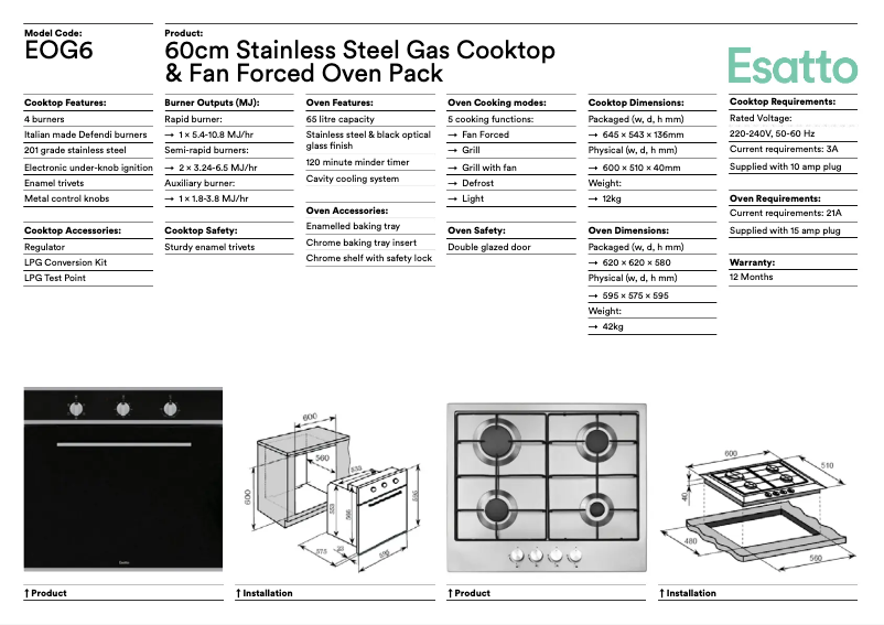 Página 1 del manual Ficha técnica Esatto EO64M
