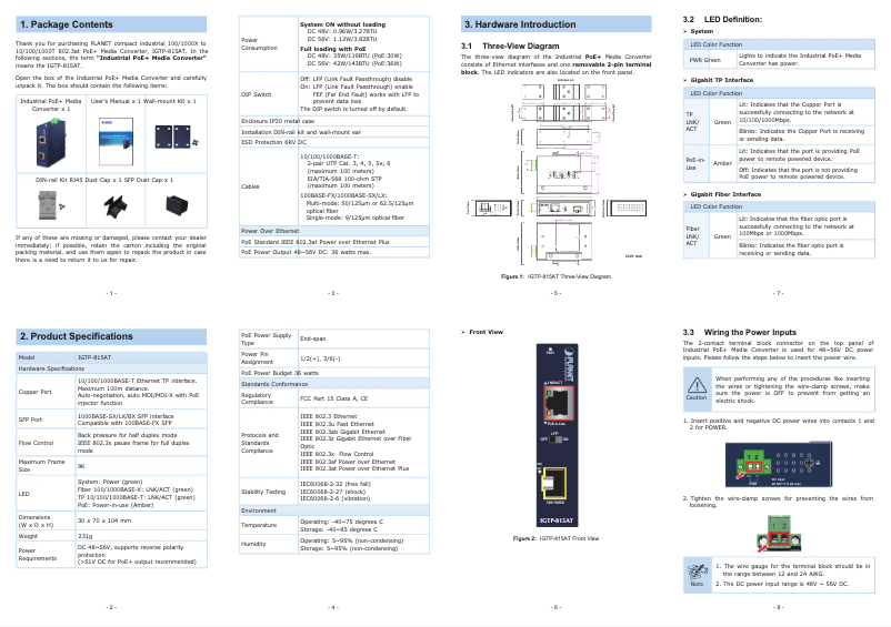 Page 1 de la notice Manuel utilisateur Planet IGTP-815AT