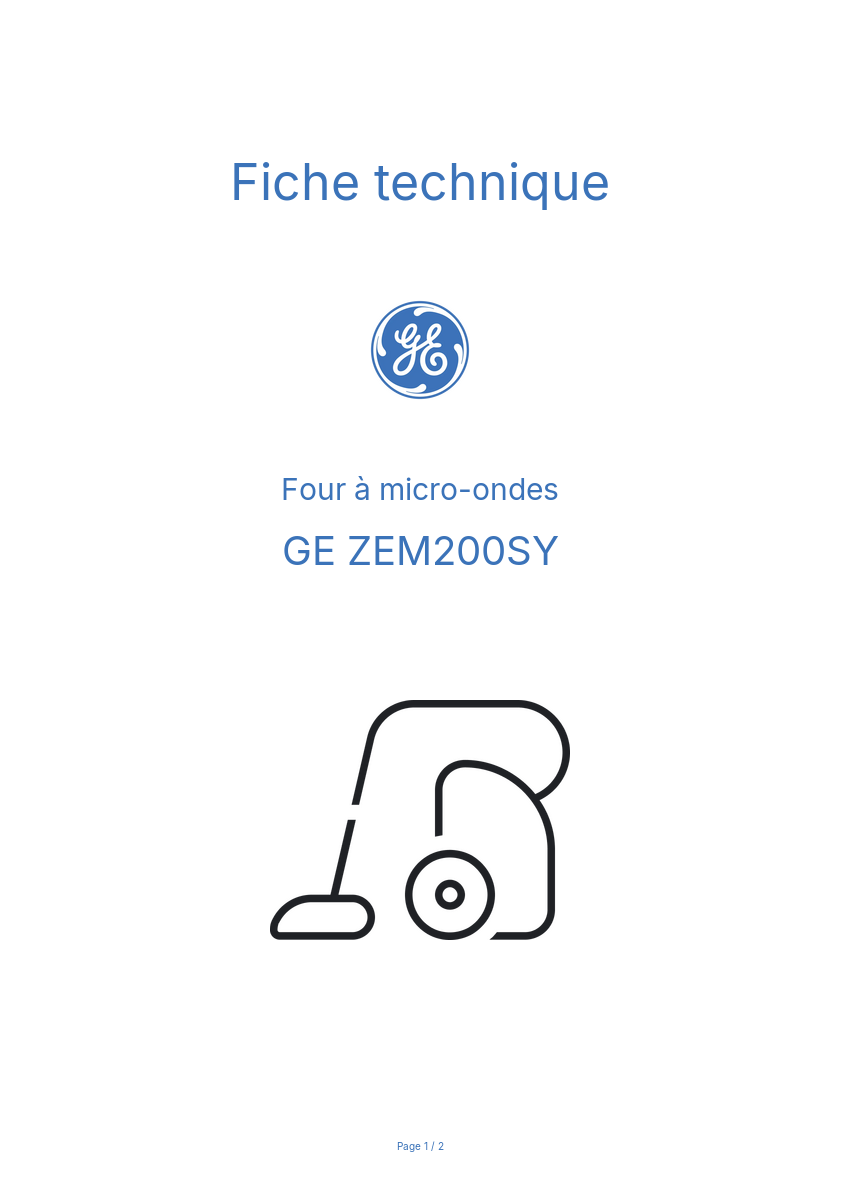 Page n°1 - Fiche technique GE ZEM200SY