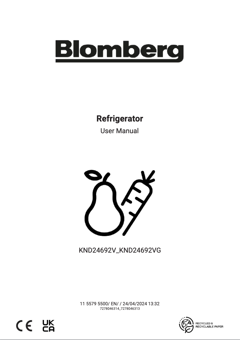 Page n°1 - Manuel utilisateur Blomberg KND24692VG