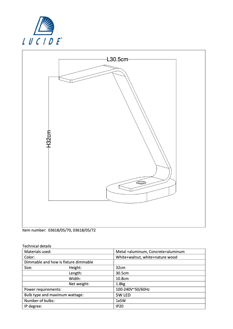 Page n°1 - Manuel utilisateur Lucide Dani 03618/05/72