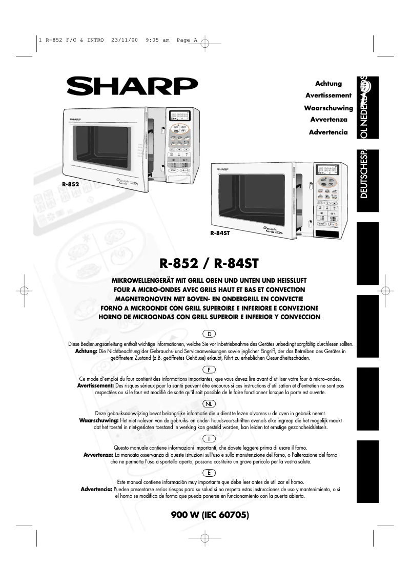 Image de la première page du manuel de l'appareil R-852W