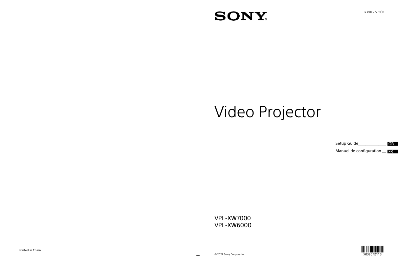 Image de la première page du manuel de l'appareil VPL-XW6000