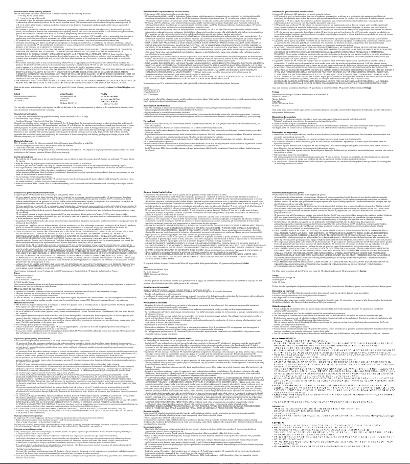 Page 1 de la notice Informations de garantie HP PhotoSmart 435