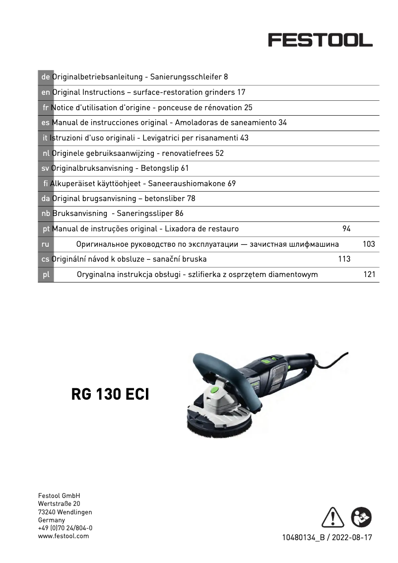 Page n°1 - Manuel utilisateur Festool RENOFIX RG 130 ECI