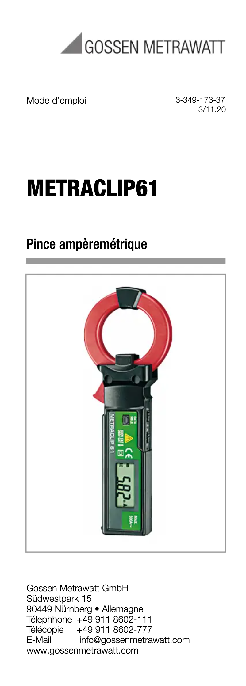 Image de la première page du manuel de l'appareil METRACLIP 61