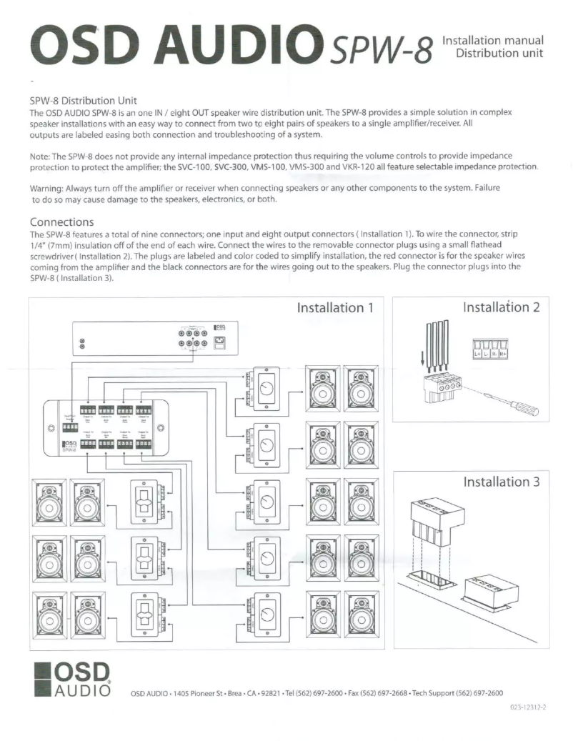 Page 1 de la notice Manuel utilisateur OSD Audio SPW-8