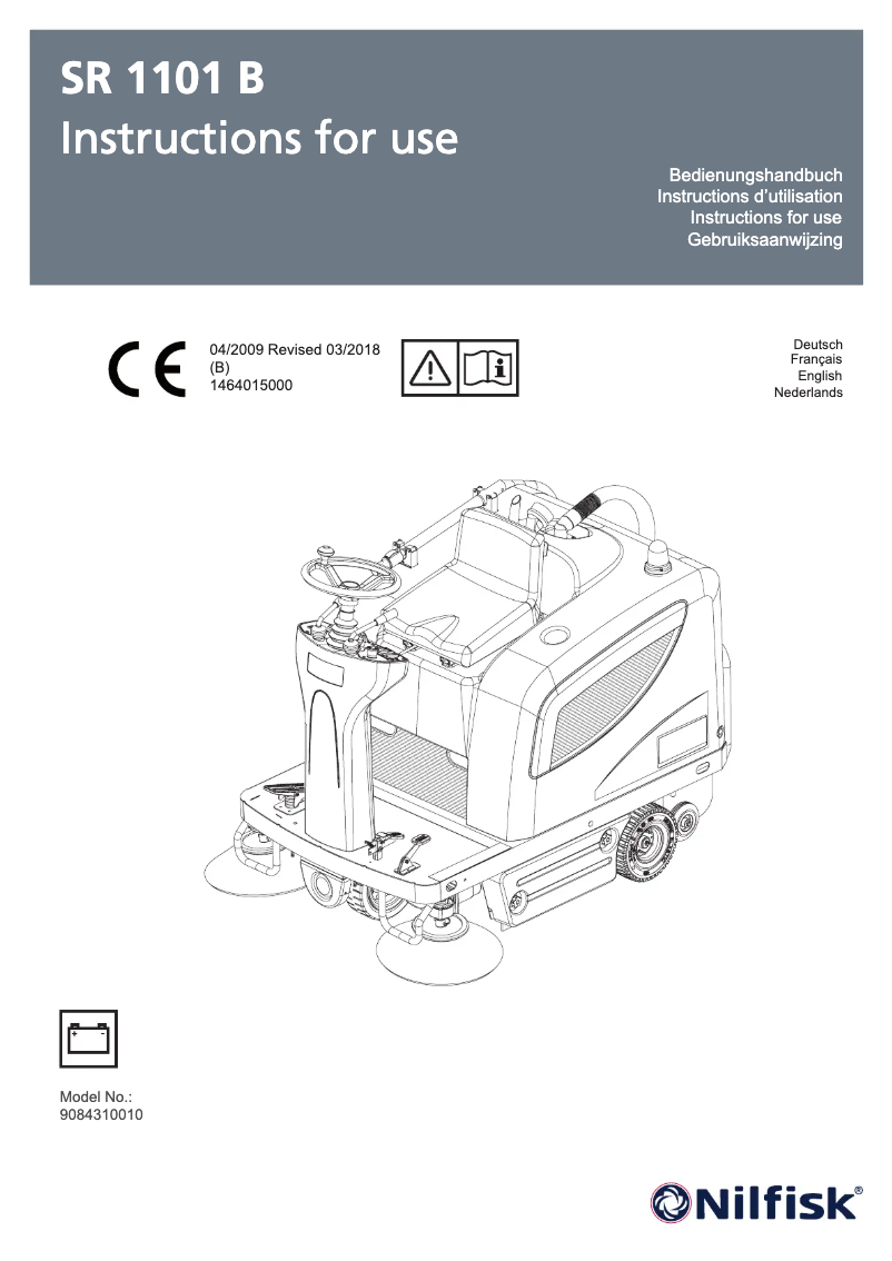 Page 1 de la notice Manuel utilisateur Nilfisk SR 1101 B