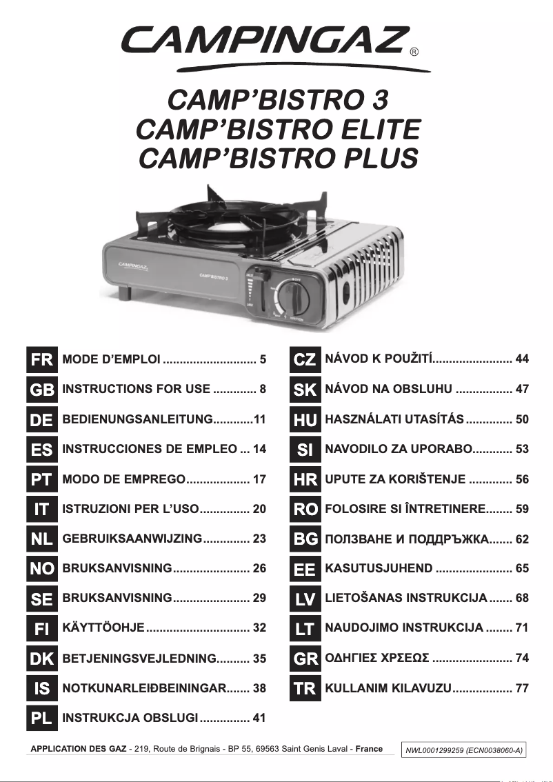 Page n°1 - Manuel utilisateur Campingaz Camp Bistro 3