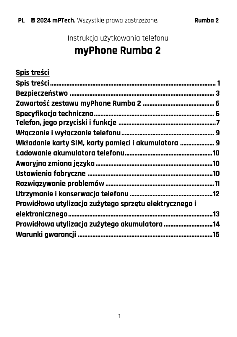 Página 1 del manual Manual de usuario myPhone Rumba 2