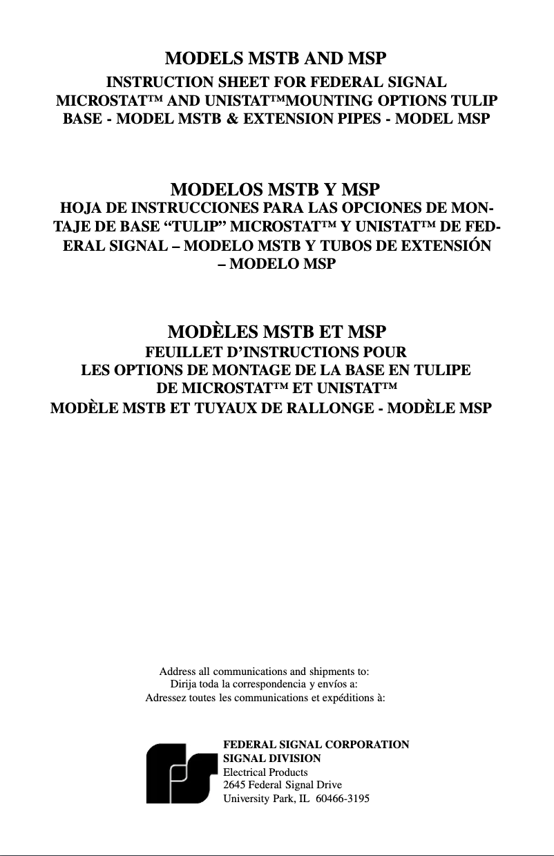 Page 1 de la notice Manuel utilisateur Federal Signal MSTB