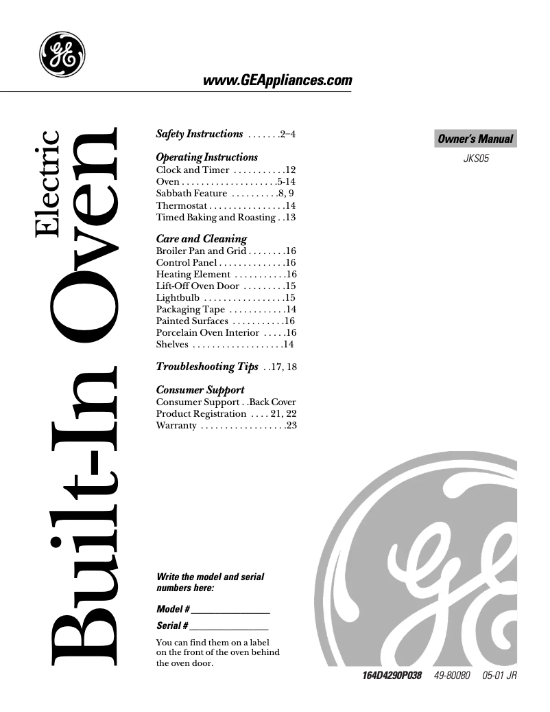 Page 1 de la notice Manuel d'utilisation et d'entretien GE JKS05BABB
