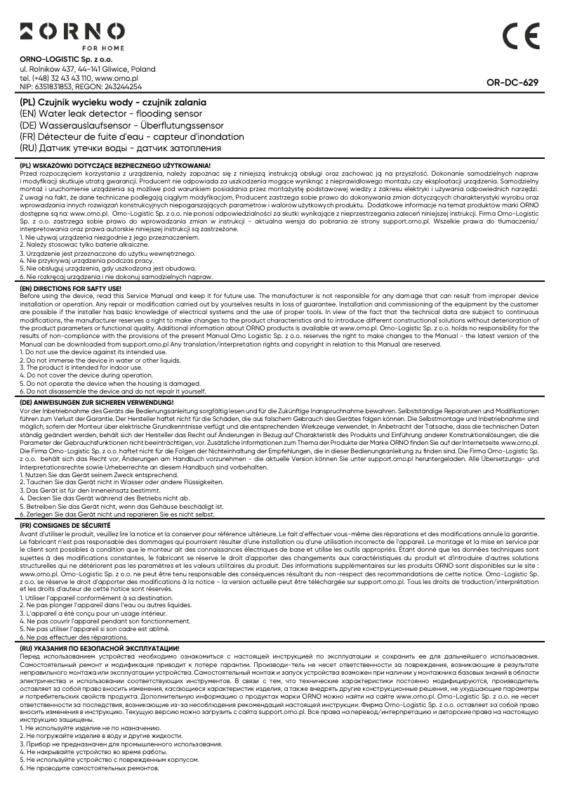 Page 1 de la notice Manuel utilisateur ORNO OR-DC-629