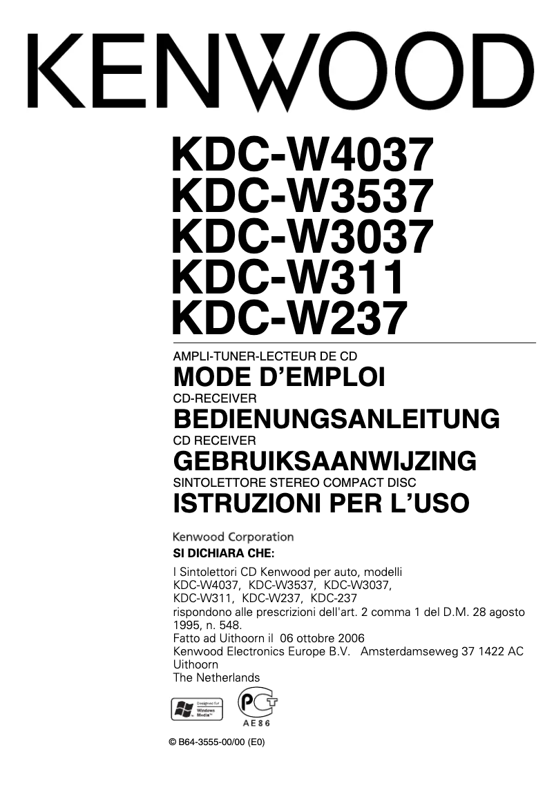 Page 1 de la notice Manuel utilisateur Kenwood KDC-W237