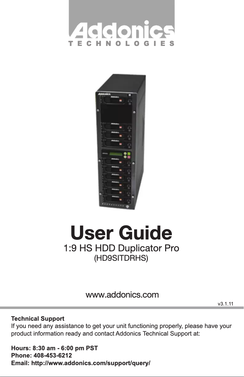 Page n°1 - Manuel utilisateur Addonics HD9SITDRHS