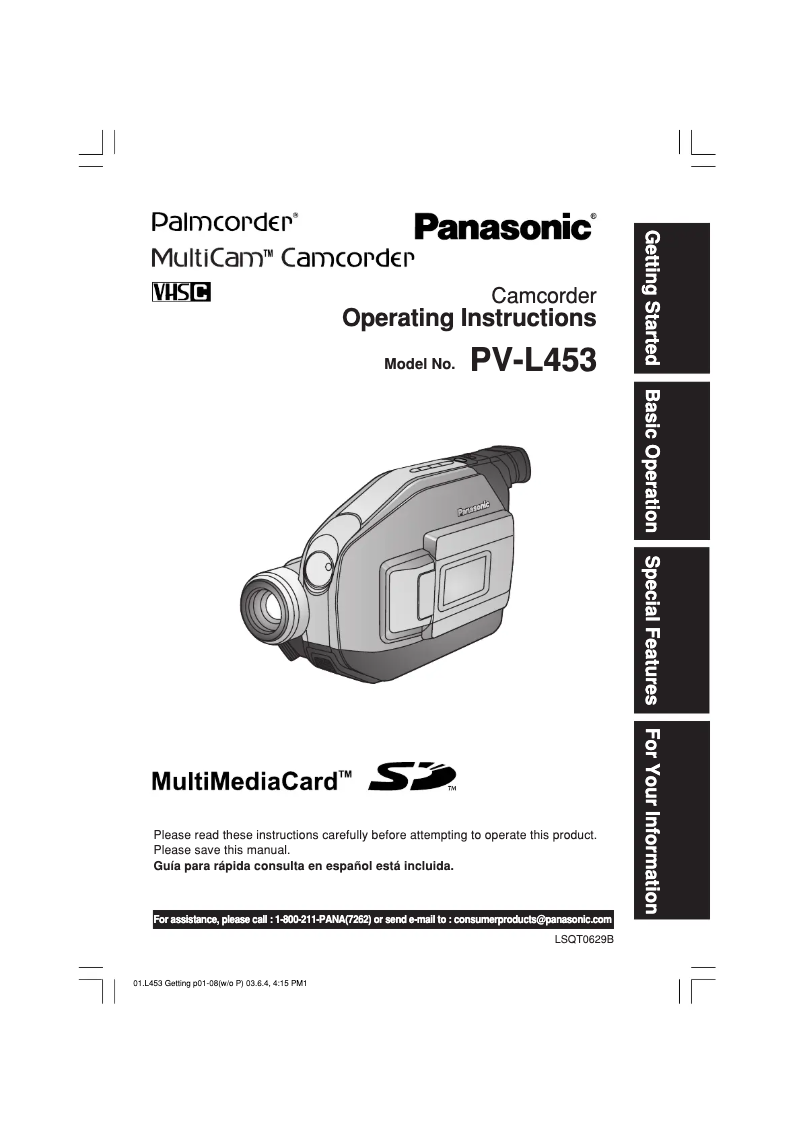 Page 1 de la notice Manuel utilisateur Panasonic Palmcorder PV-L453