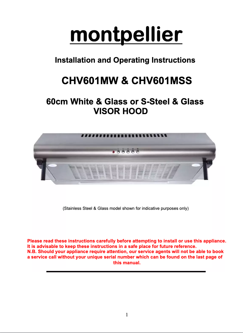 Page 1 de la notice Manuel utilisateur Montpellier CHV601MSS