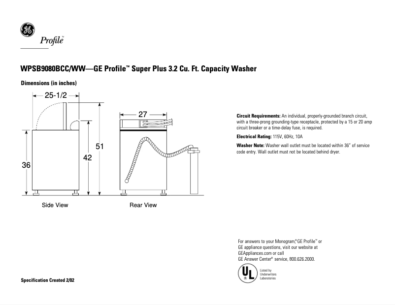 Page n°1 - Fiche technique GE Profile WPSB9080BCC