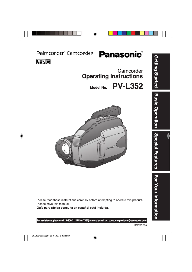 Imagen de la primera página del manual del dispositivo Palmcorder PV-L352