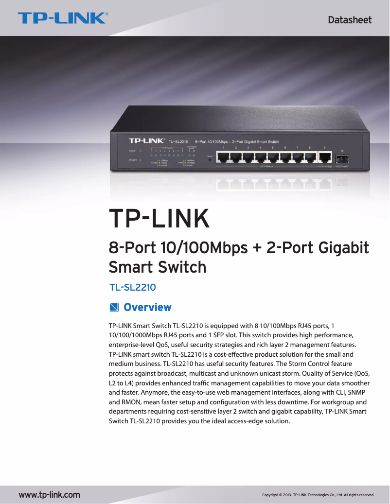 Page n°1 - Fiche technique TP-Link JetStream TL-SL2210