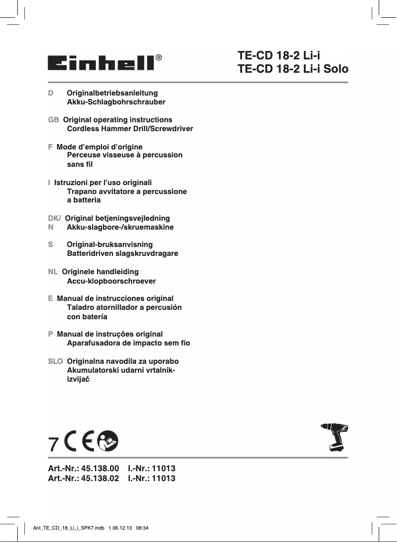 Image de la première page du manuel de l'appareil TE-CD 18-2 Li-i Kit