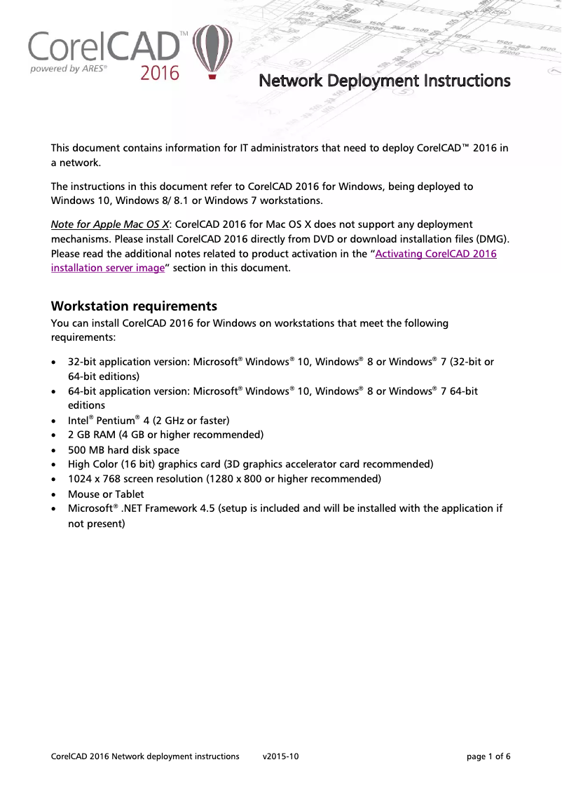 Page n°1 - Instructions / montage Corel CorelCAD 2016