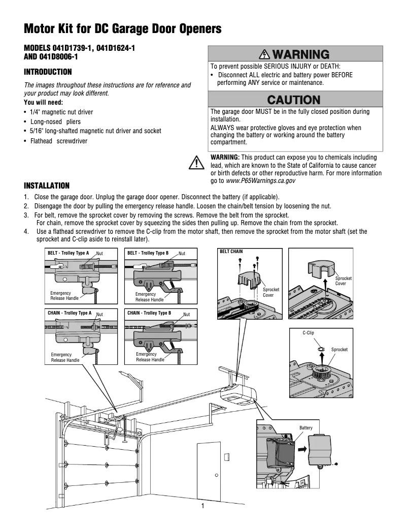 Page n°1 - Manuel utilisateur LiftMaster 041D8006-1