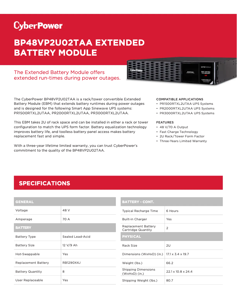 Page n°1 - Manuel utilisateur CyberPower EBM BP48VP2U02