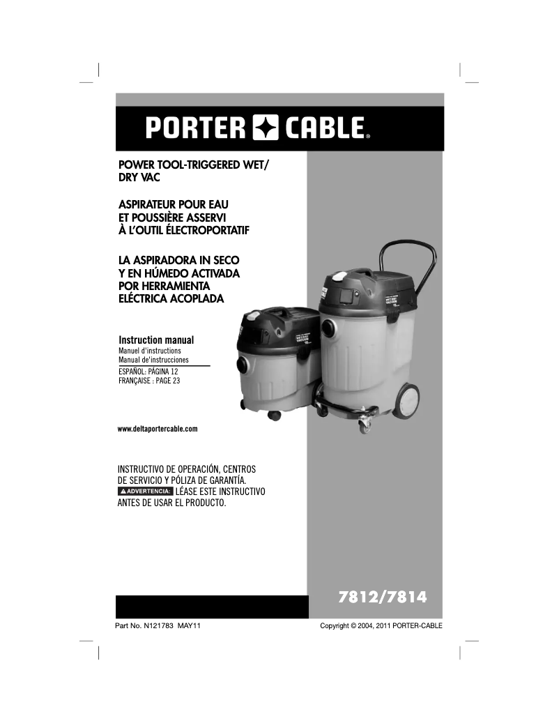 Page 1 de la notice Manuel utilisateur Porter-Cable 7812