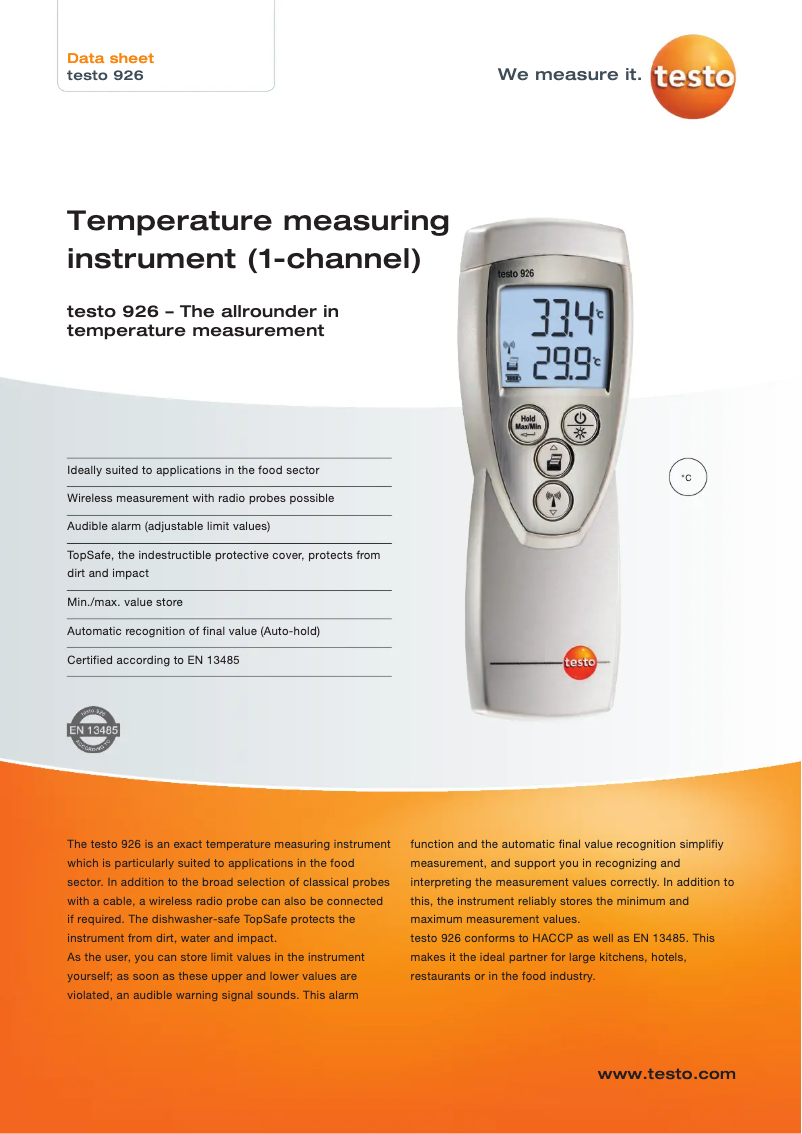 Page 1 de la notice Fiche technique Testo 104-IR