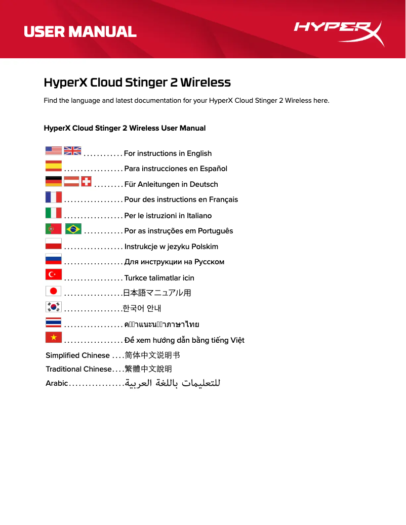 Page 1 de la notice Manuel utilisateur HyperX Cloud Stinger 2 Wireless