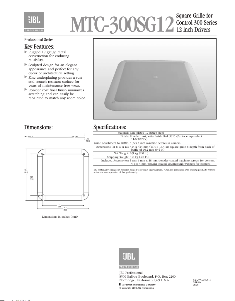 Page 1 de la notice Manuel utilisateur JBL MTC-300SG12