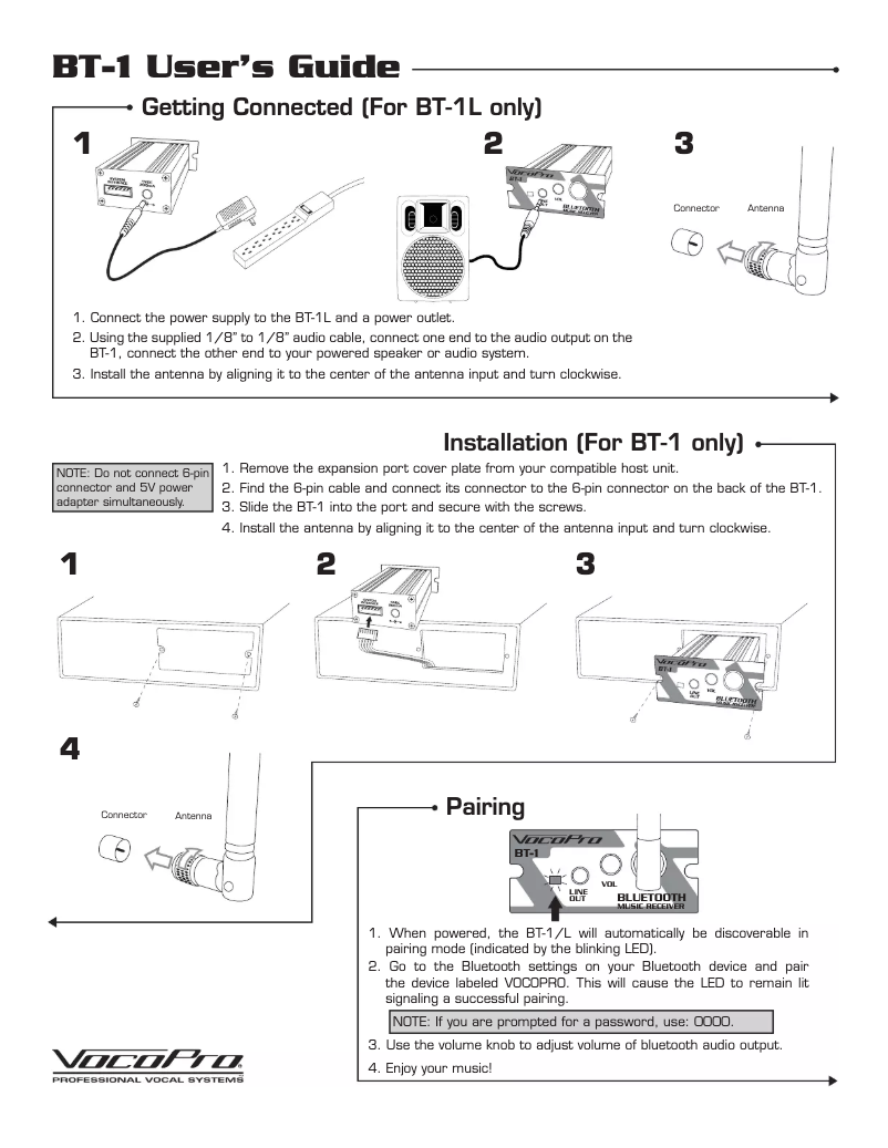 Page n°1 - Manuel utilisateur Vocopro BT-1L