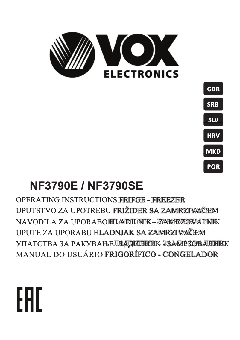 Page 1 de la notice Manuel utilisateur VOX NF 3790 SE