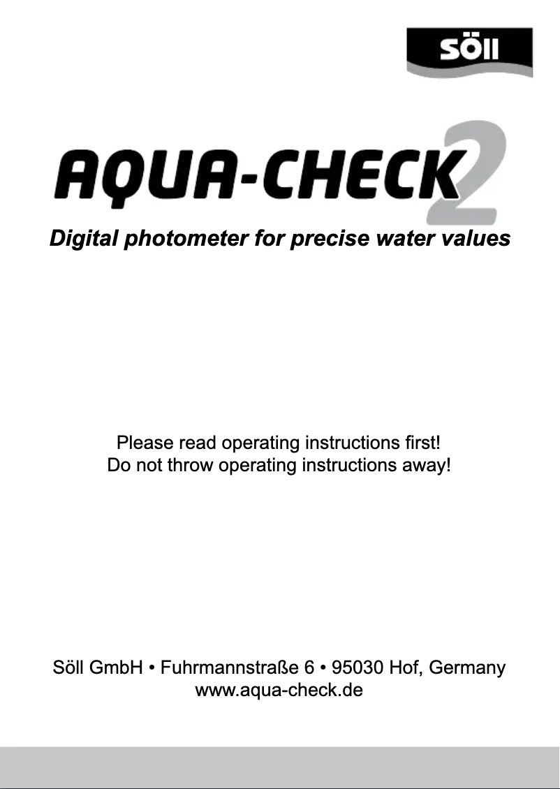 Page 1 de la notice Manuel utilisateur Söll Aqua-Check 2
