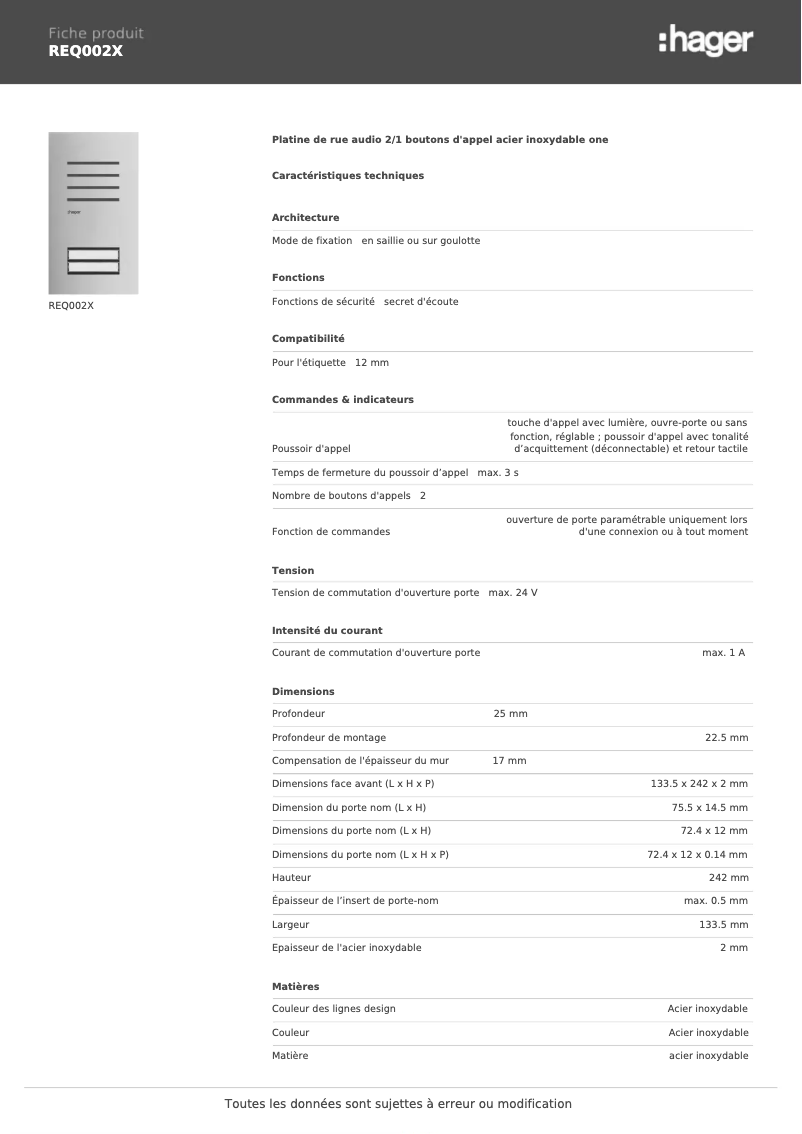 Image de la première page du manuel de l'appareil REQ002X