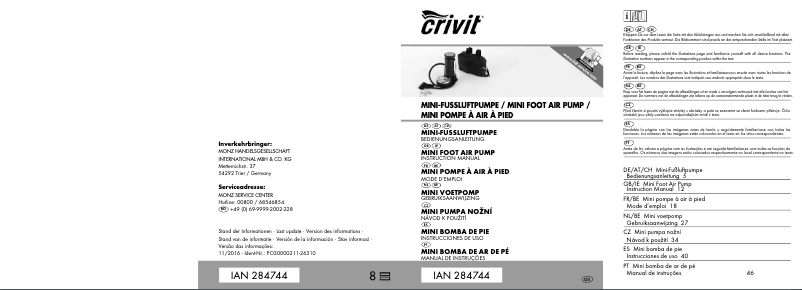 Page 1 de la notice Manuel utilisateur Crivit IAN 284744