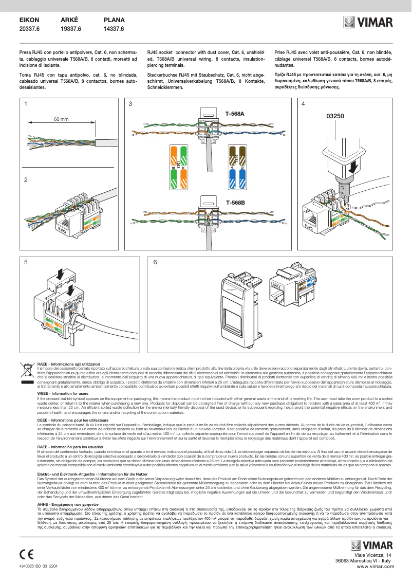Page 1 de la notice Manuel utilisateur Vimar 19337.6