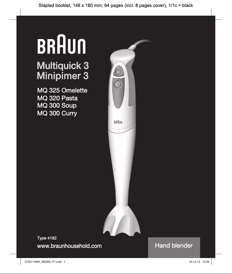 Page n°1 - Manuel utilisateur Braun Multiquick 3 MQ 320 Pasta