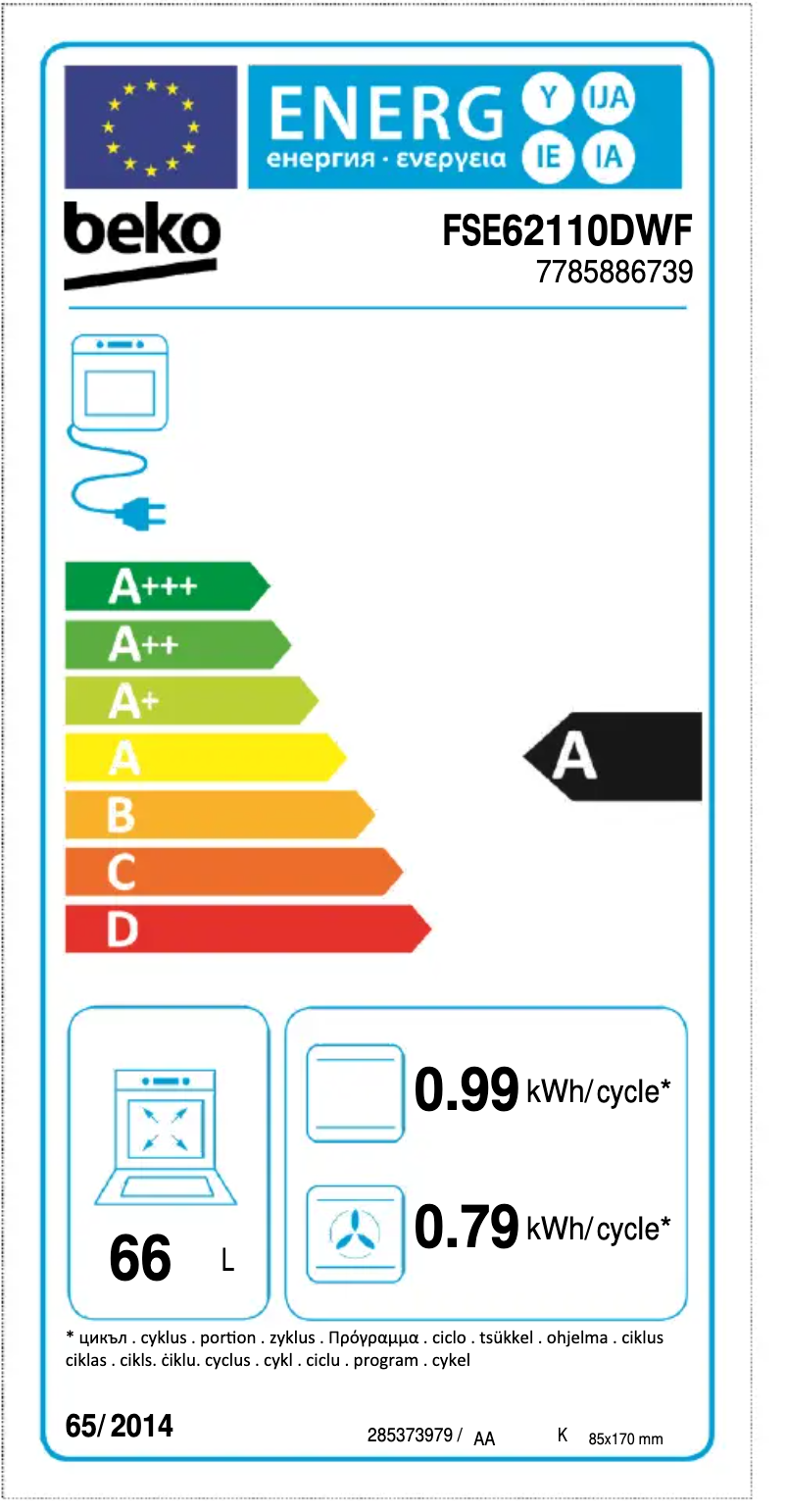 Page 1 de la notice Label énergétique Beko FSE62110DWF