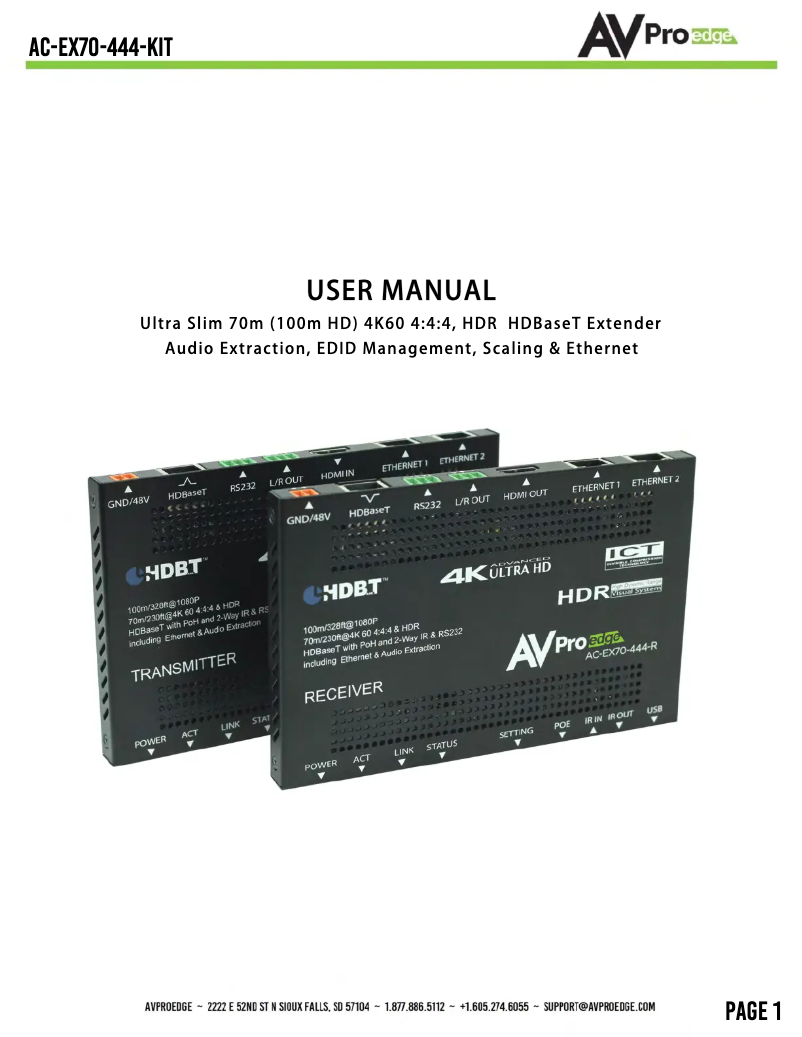Page n°1 - Manuel utilisateur AVPro Edge AC-EX70-444-KIT-TAA
