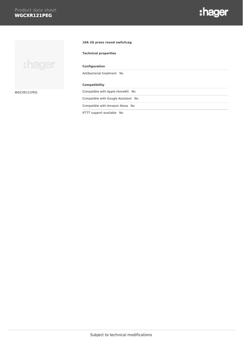 Page n°1 - Fiche technique Hager WGCXR121PEG