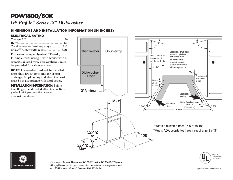 Página 1 del manual Ficha técnica GE PDW1860KSS
