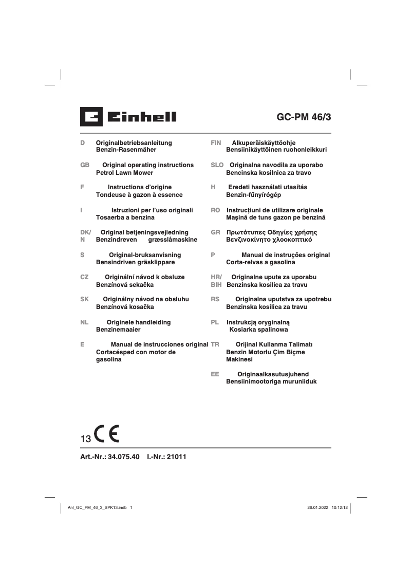 Page n°1 - Manuel utilisateur Einhell GC-PM 46/3