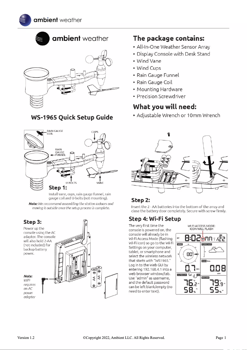 Image de la première page du manuel de l'appareil WS-1965