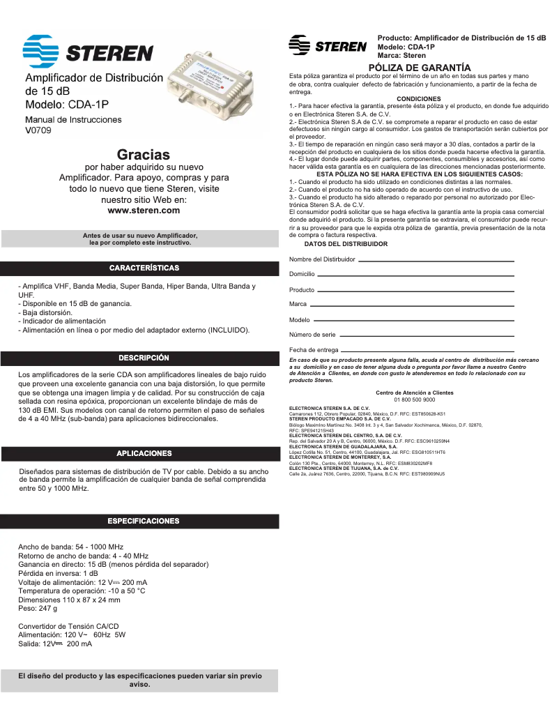 Image de la première page du manuel de l'appareil CDA-1P