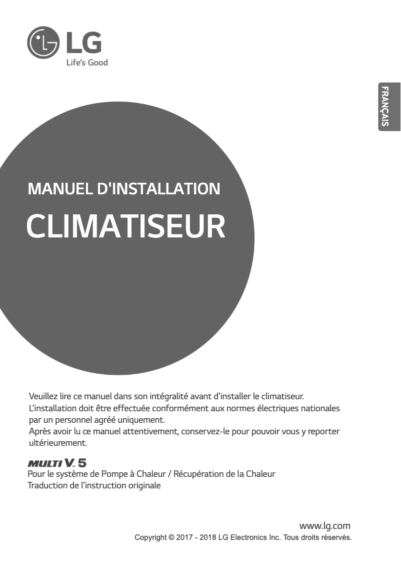 Page 1 de la notice Guide d'installation LG ARUM220LTE5