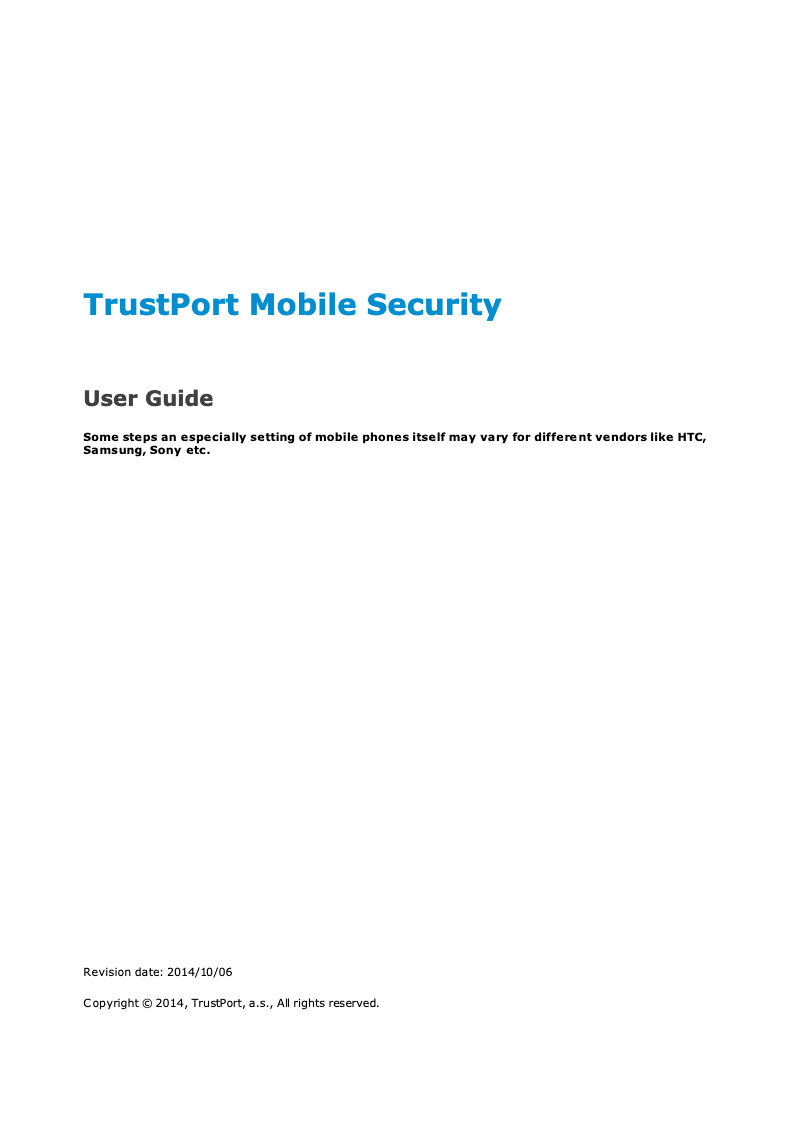 Page n°1 - Manuel utilisateur TrustPort Mobile Security